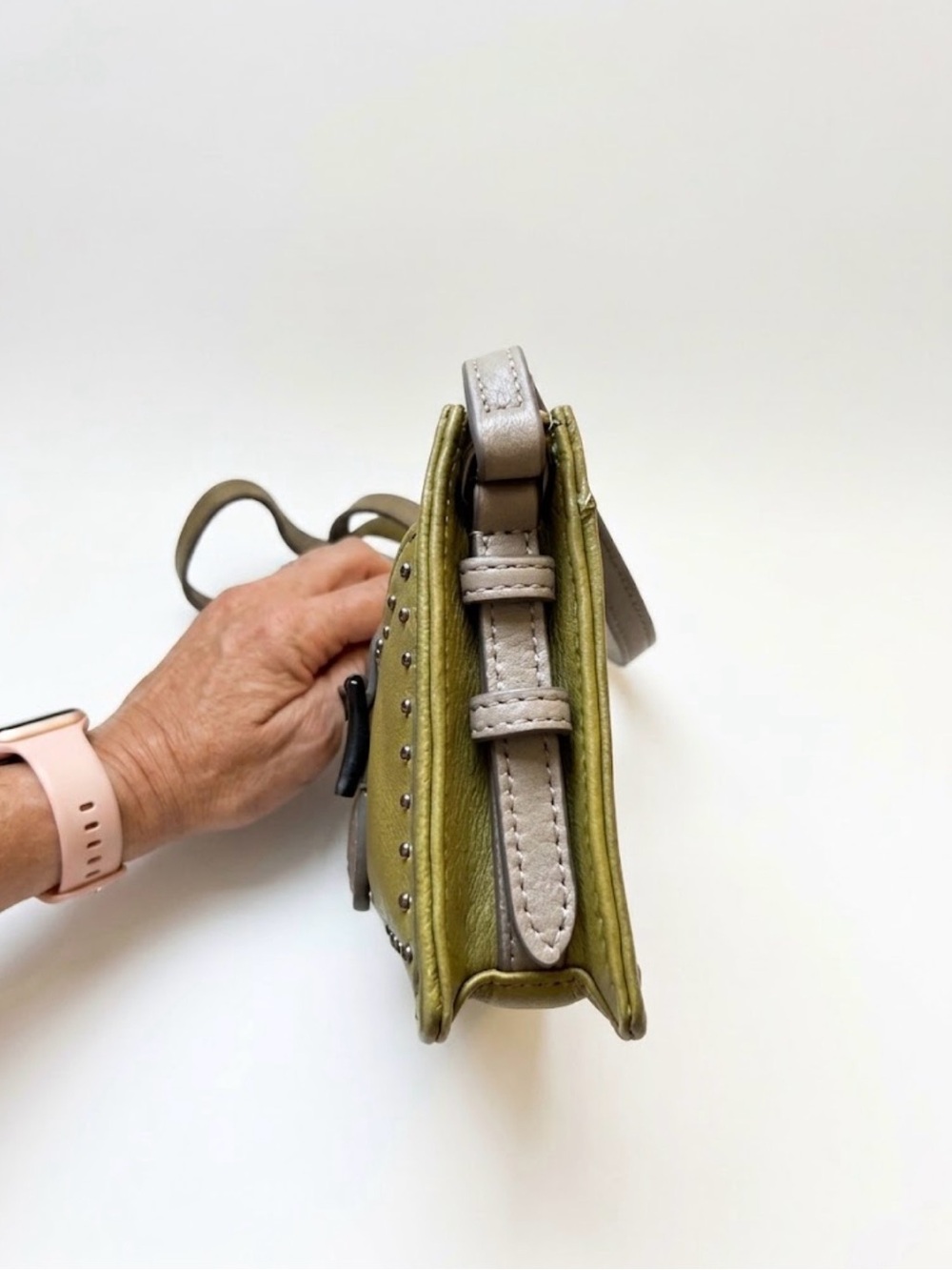 Aimee Kestenberg Olive Green/Orange Leather Crossbody with Dust Bag - Picture 7 of 8